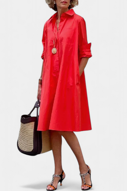 Momount Donna Abito Camicia Midi – Vestibilità Morbida Estivo