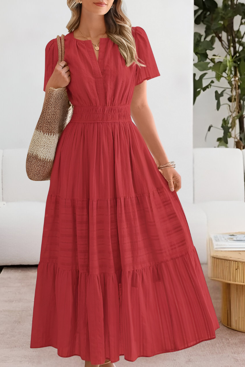 Momount Donna Vestito Midi Estivo Boho – Arricciato Scollo a V Balze