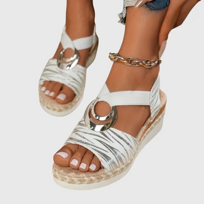 Momount Donna Sandali Espadrillas con Zeppa – Rosa Cipria Metallizzato Cinturino alla Caviglia
