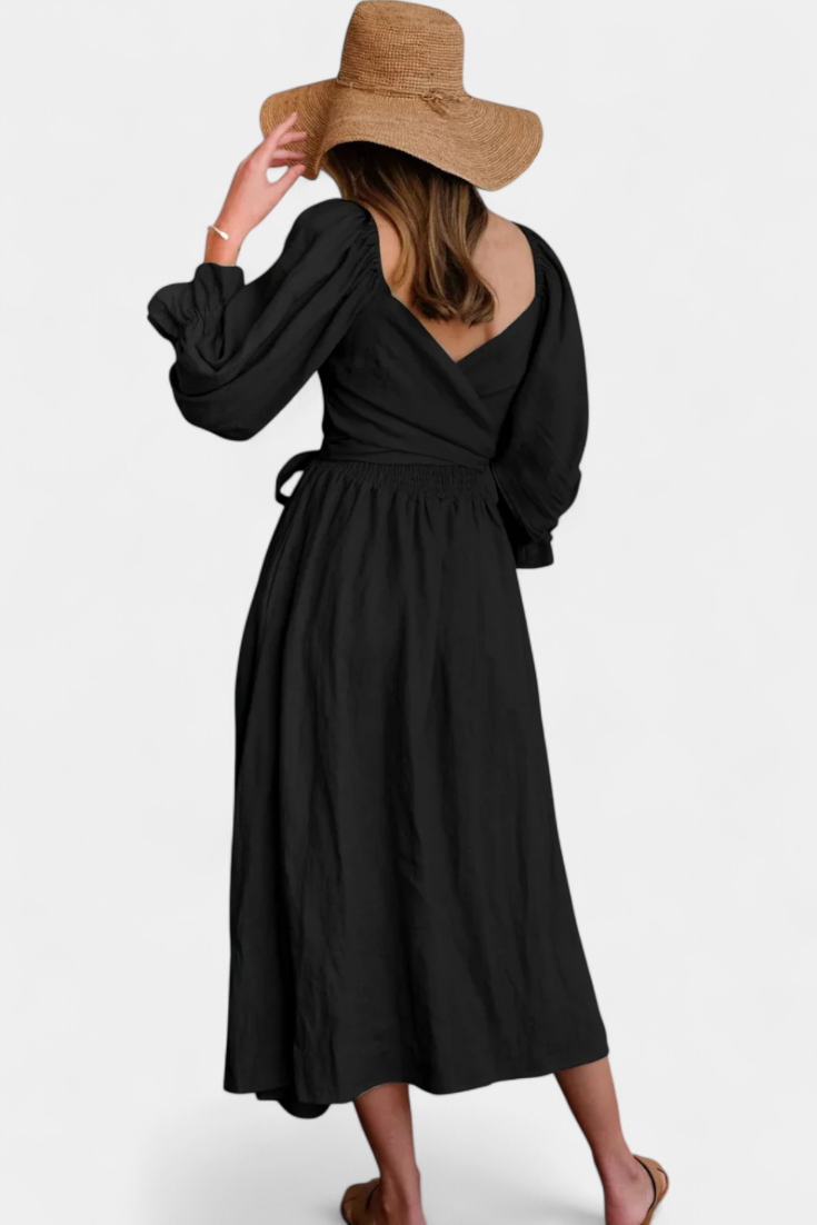 Momount Donna Vestito Midi Estivo – Cut Out Maniche a Sbuffo a Trapezio Fluido da Spiaggia