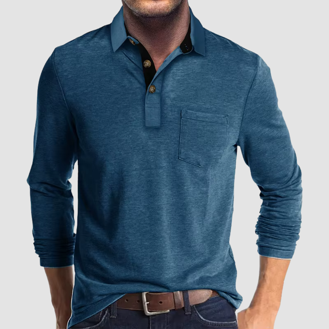 Momount Uomo Polo Manica Lunga – Colletto a Contrasto Taschino Vestibilità Classica