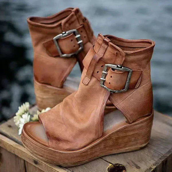 Momount Donna Sandali con Zeppa e Plateau – Camoscio con Fibbia Cordova