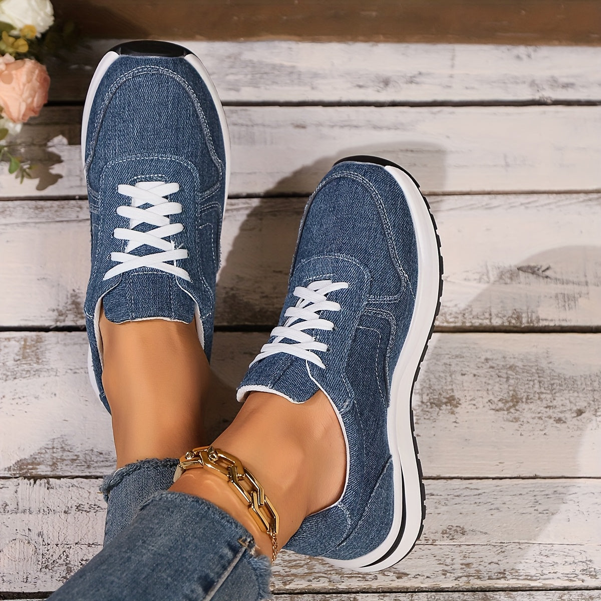 Momount Donna Sneakers da Camminata – Tela Plateau Stringate