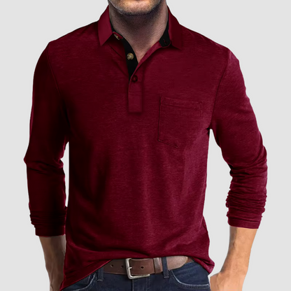 Momount Uomo Polo Manica Lunga – Colletto a Contrasto Taschino Vestibilità Classica