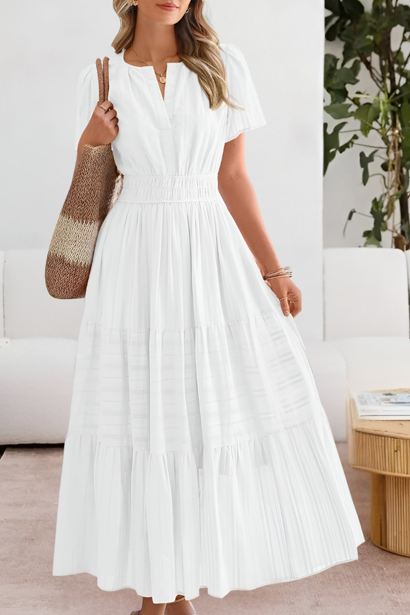 Momount Donna Vestito Midi Estivo Boho – Arricciato Scollo a V Balze