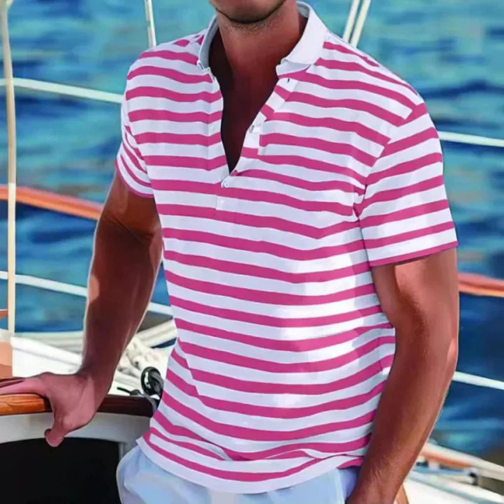 Momount Uomo Polo a Righe – Manica Corta Estiva da Spiaggia Casual