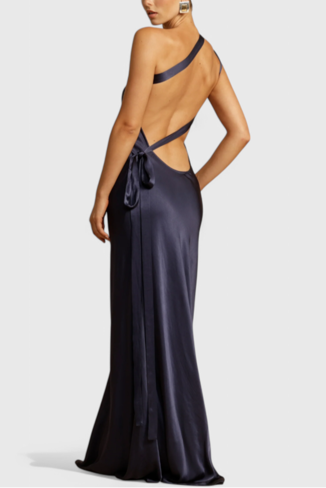 Luna Maxi Dress | Diagonal Straps, Open Back, Lustrous