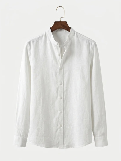 Momount Men Linen Shirt – Long Sleeve Slim Fit Button Up Casual - White - hanger