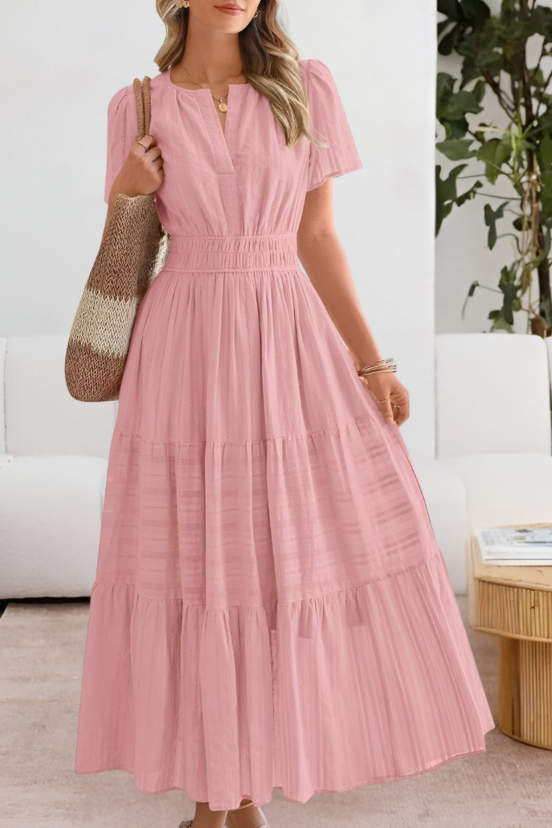 Momount Donna Vestito Midi Estivo Boho – Arricciato Scollo a V Balze