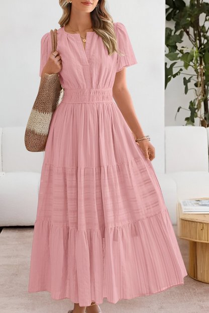 Momount Donna Vestito Midi Estivo Boho – Arricciato Scollo a V Balze