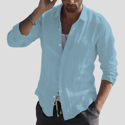 Momount Uomo Camicia di Lino – Manica Lunga Collo Classico Abbottonata Classica