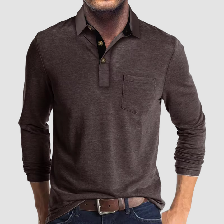 Momount Uomo Polo Manica Lunga – Colletto a Contrasto Taschino Vestibilità Classica