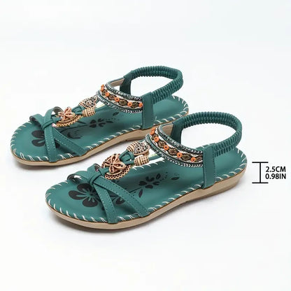 Momount Donna Sandali Slingback – Verde Acqua Boho con Perline e Strass Bassi
