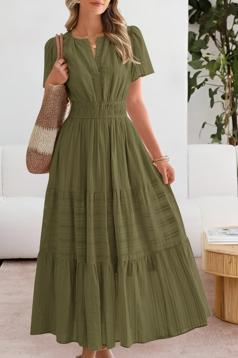 Momount Donna Vestito Midi Estivo Boho – Arricciato Scollo a V Balze
