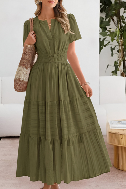 Momount Donna Vestito Midi Estivo Boho – Arricciato Scollo a V Balze
