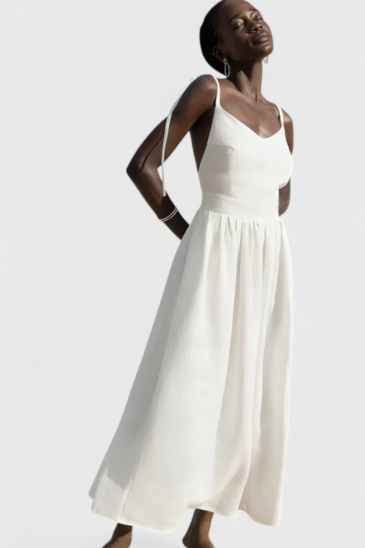 Momount Donna Vestito Midi Estivo – Cinturini Annodati alla Spalla a Trapezio Fluido da Spiaggia
