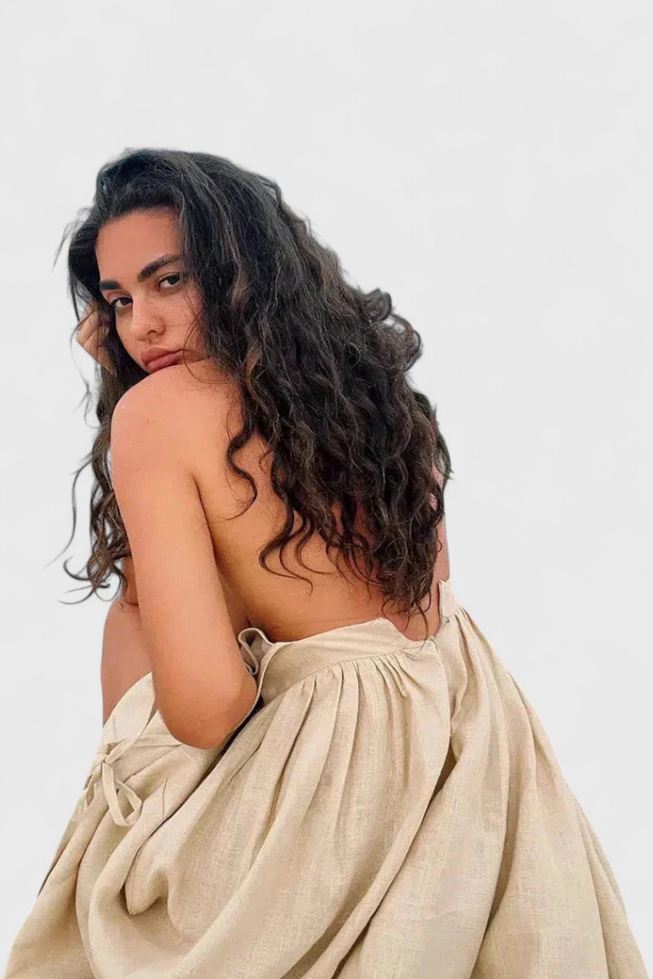 Momount Donna Vestito Midi Estivo – Cinturini Annodati alla Spalla a Trapezio Fluido da Spiaggia