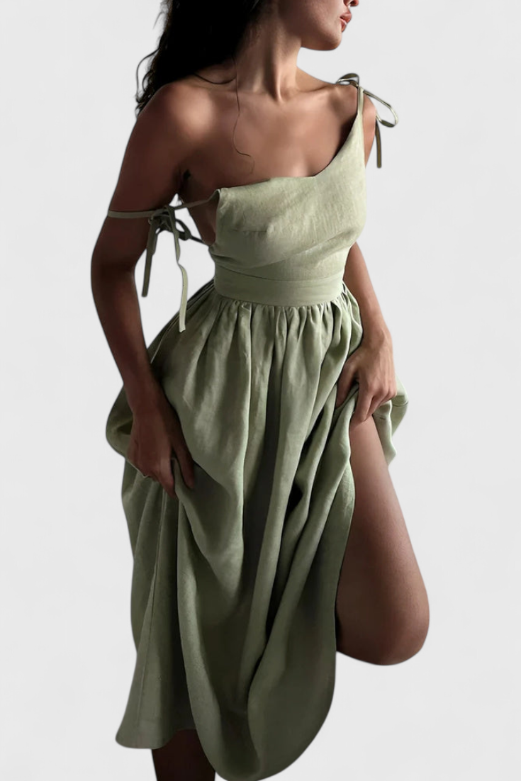 Momount Donna Vestito Midi Estivo – Cinturini Annodati alla Spalla a Trapezio Fluido da Spiaggia