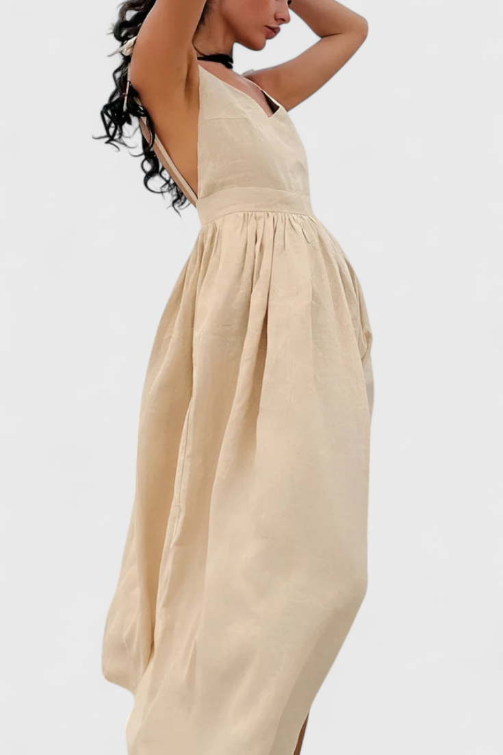 Momount Donna Vestito Midi Estivo – Cinturini Annodati alla Spalla a Trapezio Fluido da Spiaggia