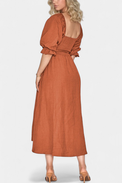 Momount Donna Vestito Midi Estivo – Cut Out Maniche a Sbuffo a Trapezio Fluido da Spiaggia