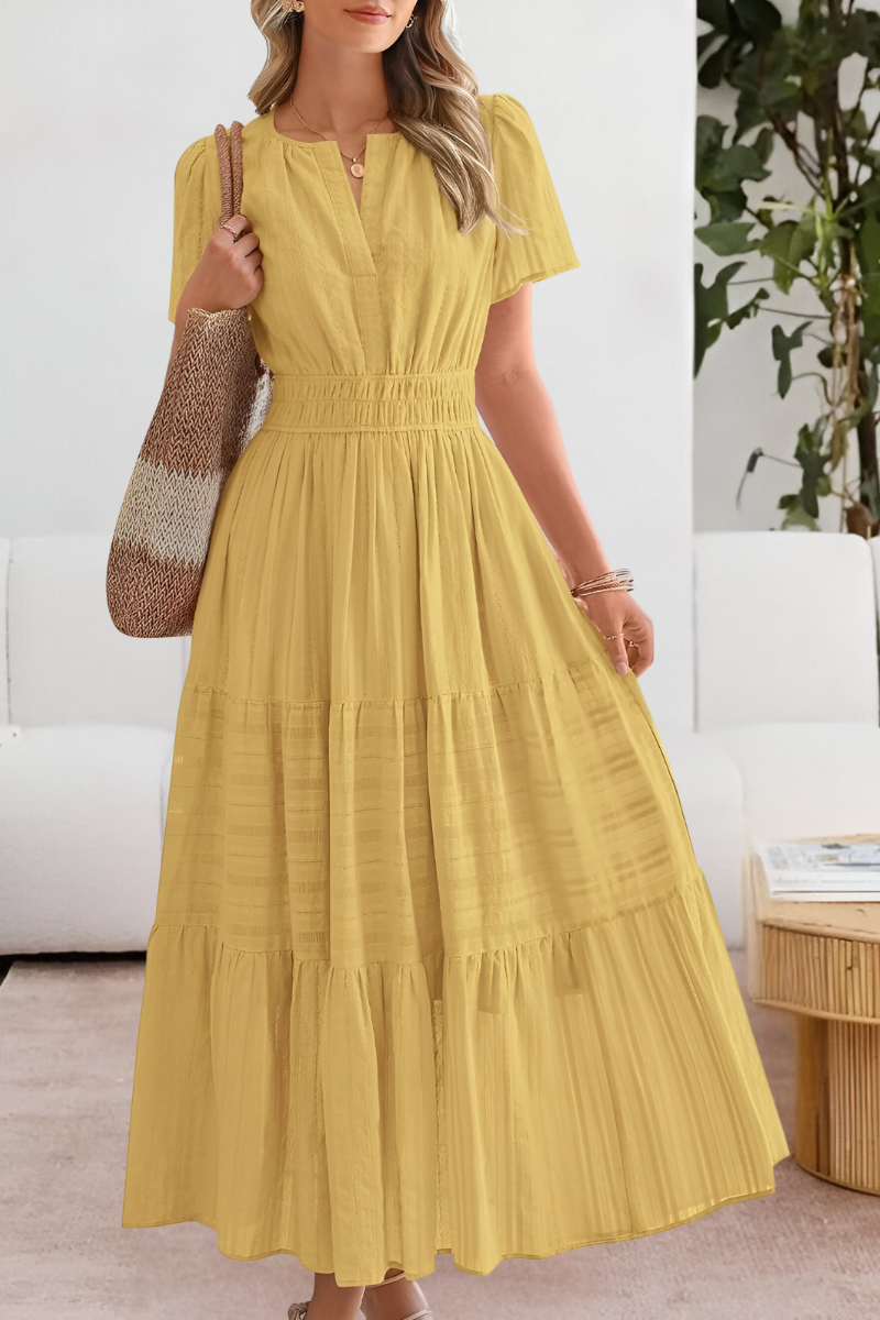 Momount Donna Vestito Midi Estivo Boho – Arricciato Scollo a V Balze