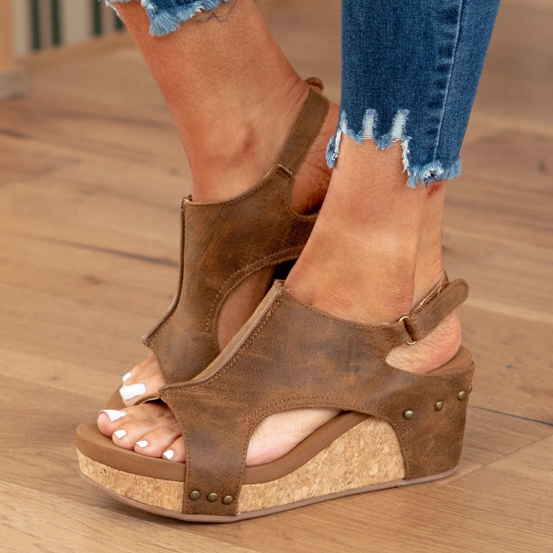 Momount Donna Sandali con Zeppa – Comfort Plateau Sughero Casual Estivo Punta Aperta Slip On