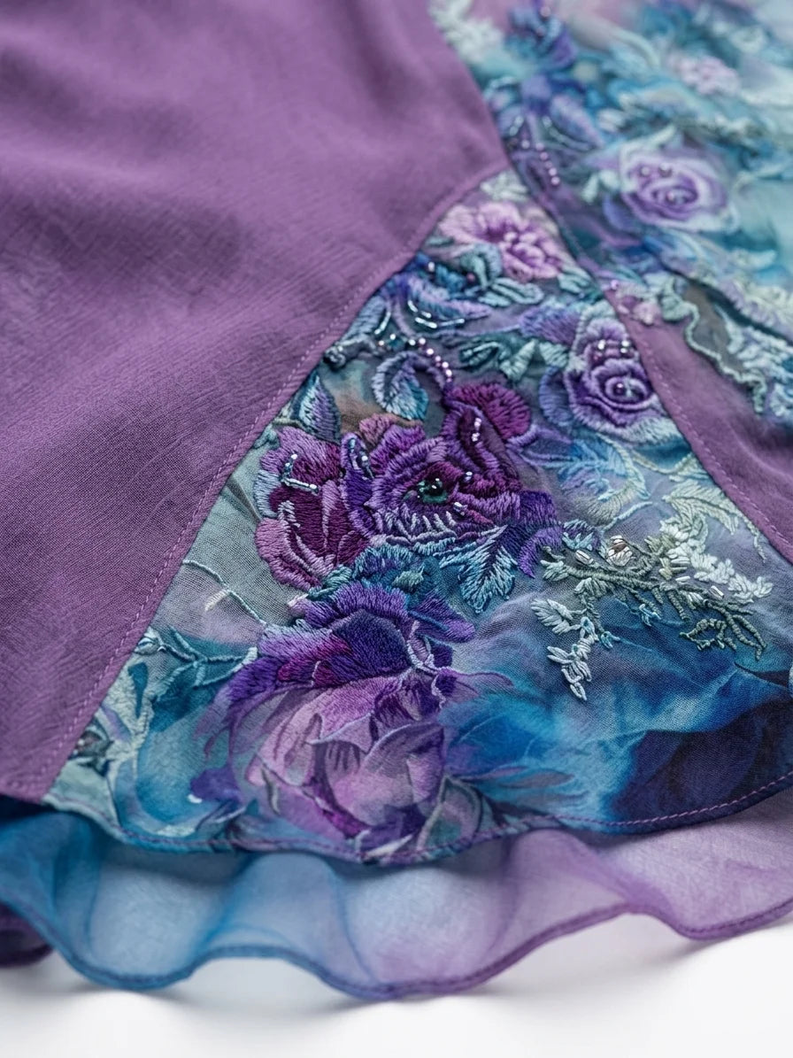 Aurora Gradient Maxi Dress | Mixed Print, V-Neck - Purple - detail