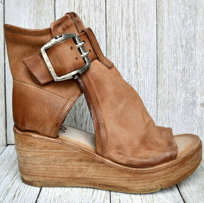 Momount Donna Sandali con Zeppa e Plateau – Camoscio con Fibbia Cordova