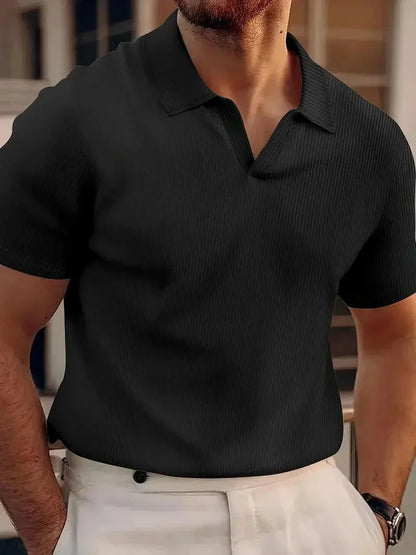Momount Uomo Polo – Maglia a Coste Senza Bottoni Scollo a V