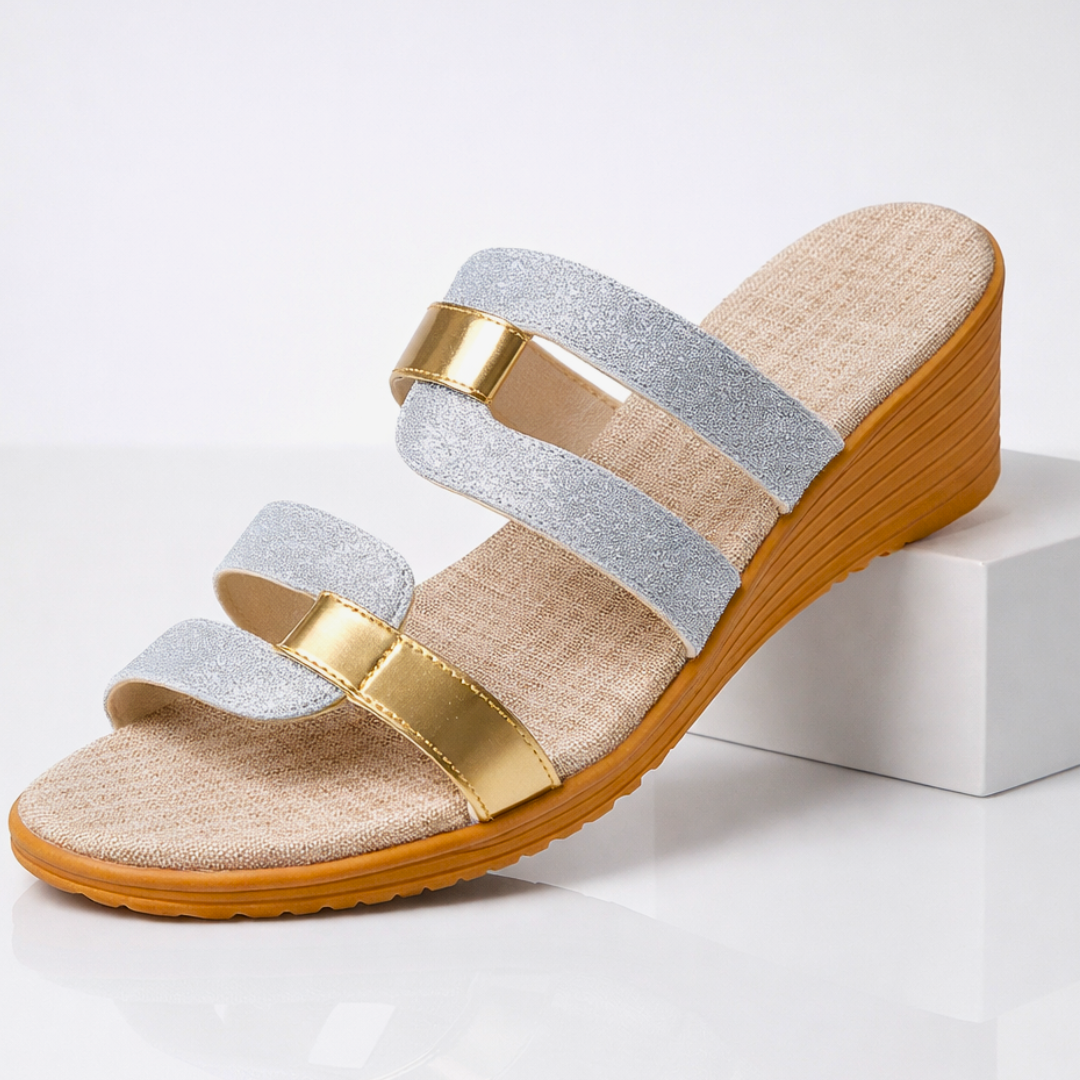 Momount Donna Sandali Slide – Glitter Metallizzati Doppio Cinturino Zeppa Bassa