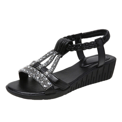 Momount Donna Sandali con Zeppa – Boho con Strass Intrecciati Tira a T Estivi
