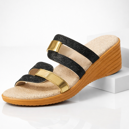 Momount Donna Sandali Slide – Glitter Metallizzati Doppio Cinturino Zeppa Bassa