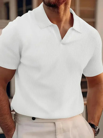 Momount Uomo Polo – Maglia a Coste Senza Bottoni Scollo a V