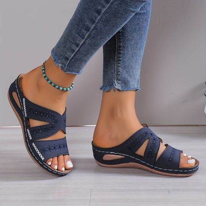 Momount Donna Sandali in Pelle – Forati Zeppa Plateau Comodi Punta Aperta Estivi Casual Slide
