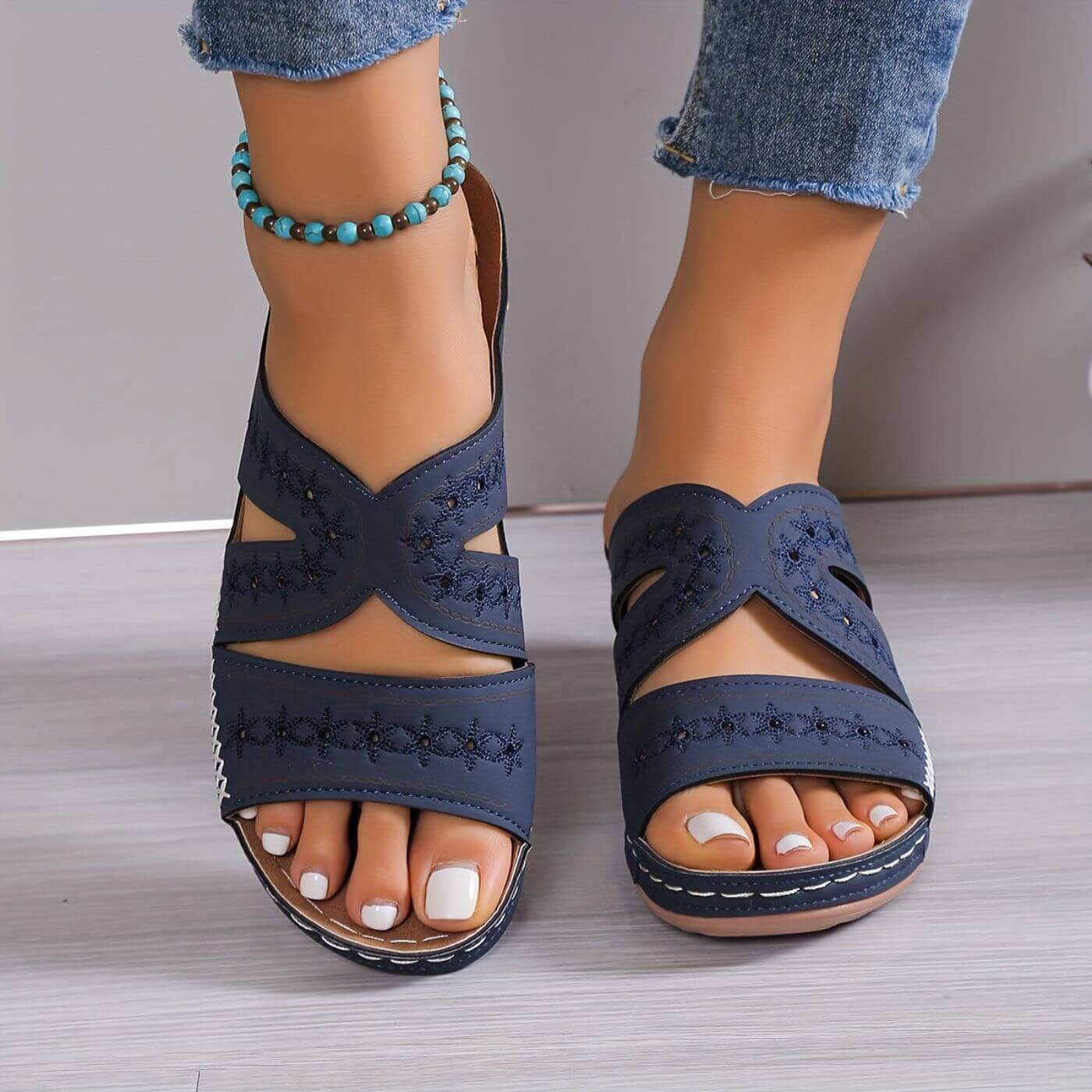 Momount Donna Sandali in Pelle – Forati Zeppa Plateau Comodi Punta Aperta Estivi Casual Slide