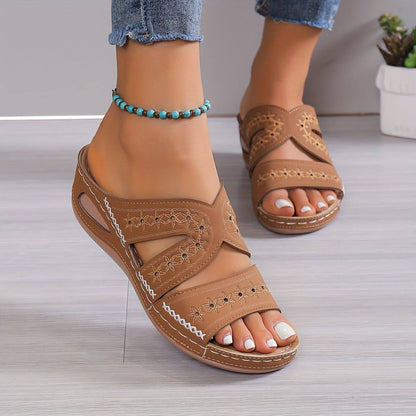 Momount Donna Sandali in Pelle – Forati Zeppa Plateau Comodi Punta Aperta Estivi Casual Slide