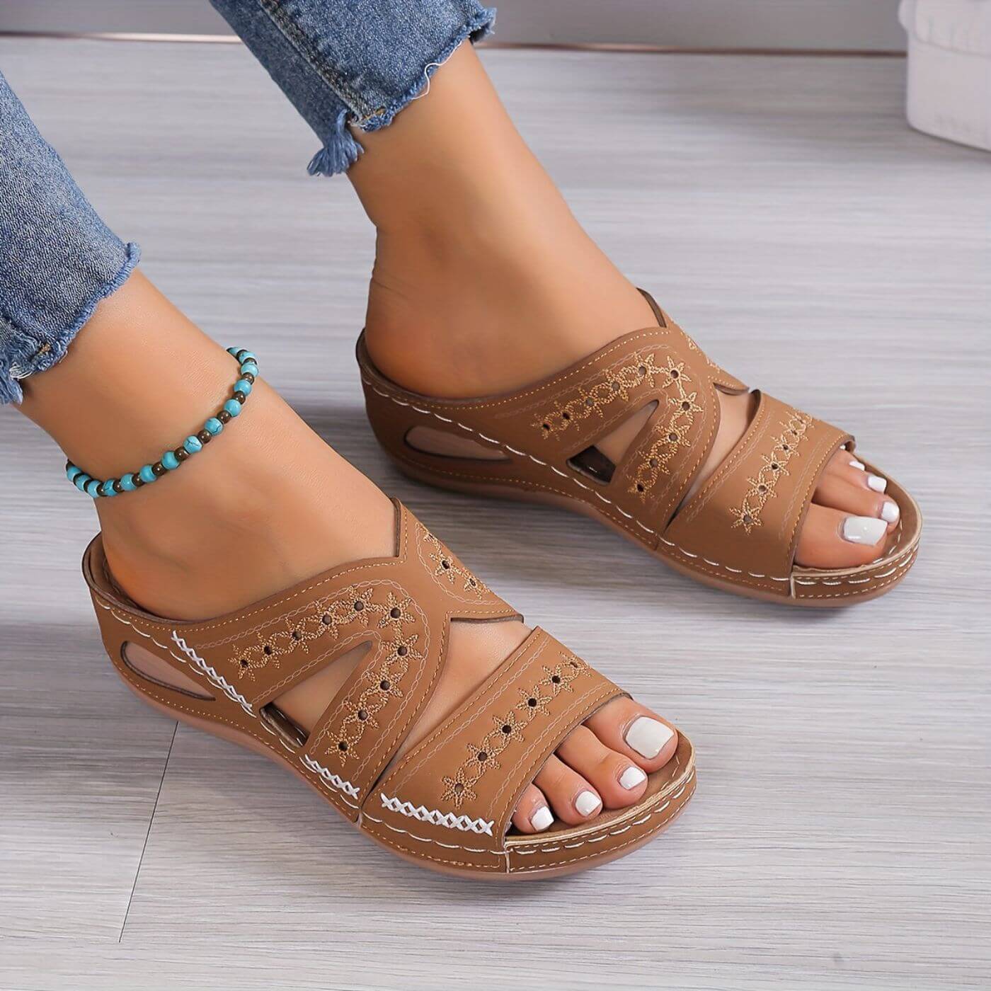 Momount Donna Sandali in Pelle – Forati Zeppa Plateau Comodi Punta Aperta Estivi Casual Slide