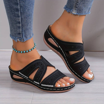 Momount Donna Sandali in Pelle – Forati Zeppa Plateau Comodi Punta Aperta Estivi Casual Slide