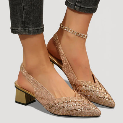 Momount Donna Décolleté Slingback – Strass Punta a Spillo Tacco Largo Basso V-Cut