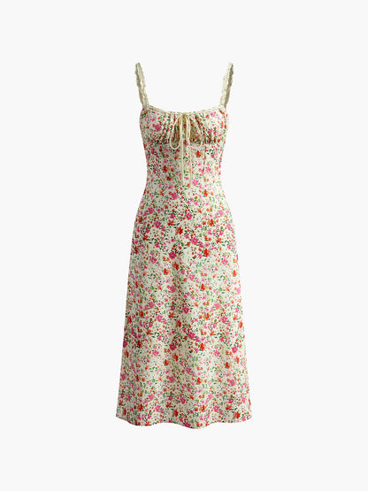 Momount Donna Abito Maxi Floreale – Stringato Scollo a Cuore