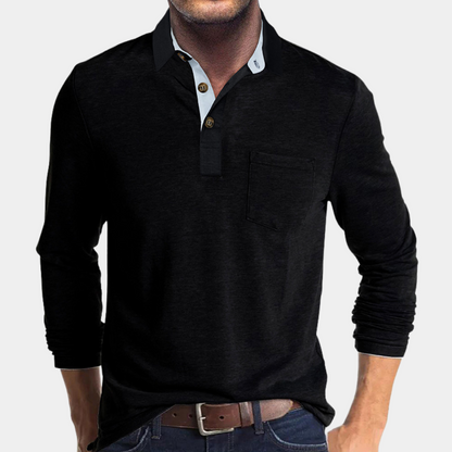 Momount Uomo Polo Manica Lunga – Colletto a Contrasto Taschino Vestibilità Classica