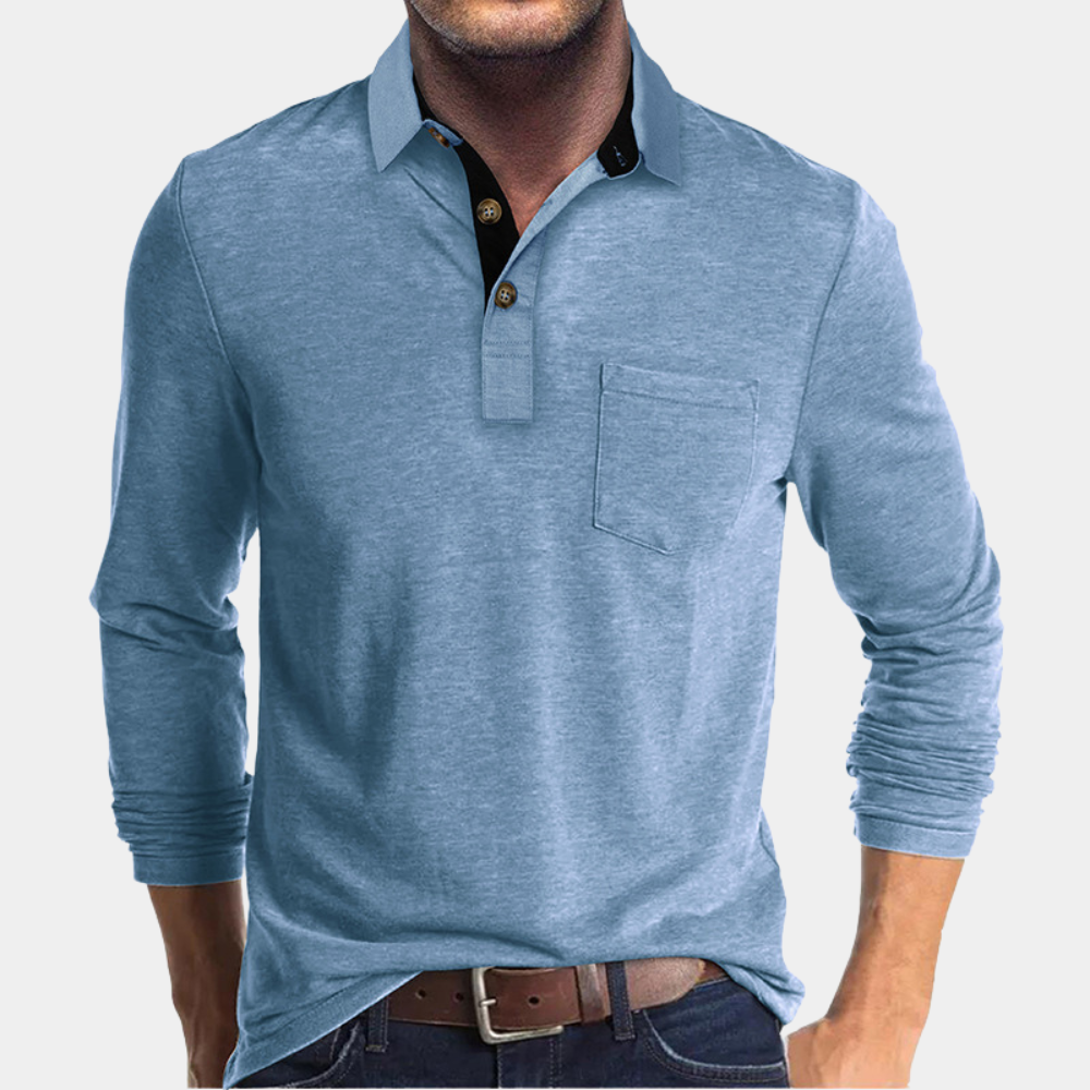 Momount Uomo Polo Manica Lunga – Colletto a Contrasto Taschino Vestibilità Classica