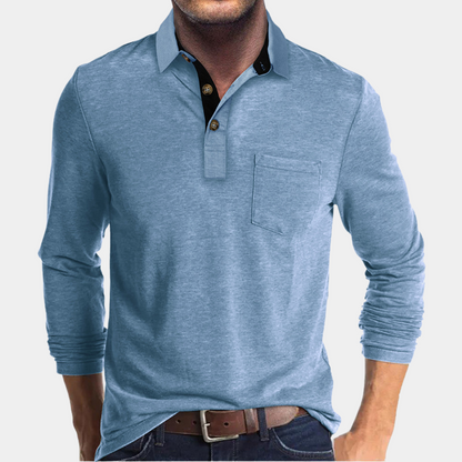 Momount Uomo Polo Manica Lunga – Colletto a Contrasto Taschino Vestibilità Classica