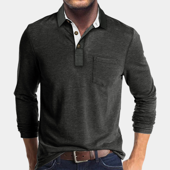 Momount Uomo Polo Manica Lunga – Colletto a Contrasto Taschino Vestibilità Classica