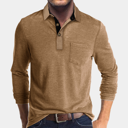 Momount Uomo Polo Manica Lunga – Colletto a Contrasto Taschino Vestibilità Classica