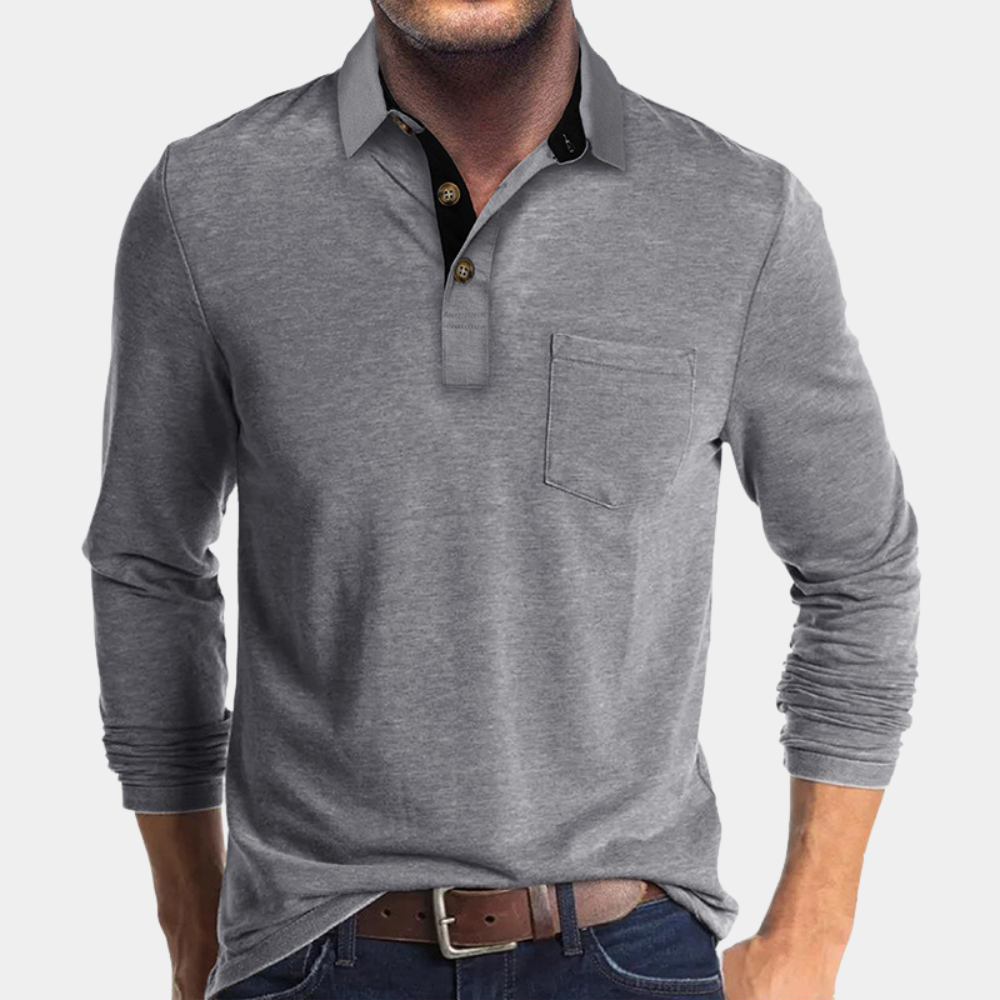 Momount Uomo Polo Manica Lunga – Colletto a Contrasto Taschino Vestibilità Classica