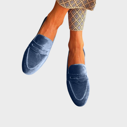 Momount Donna Mocassini in Velluto – Fascetta Penny Slip-On Punta Tonda Soffici Morbidi