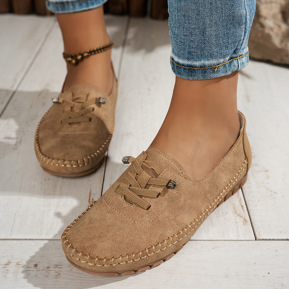 Momount Donna Mocassini Mocassino – Camoscio Cuciti a Mano Slip-On Elastico Comfort