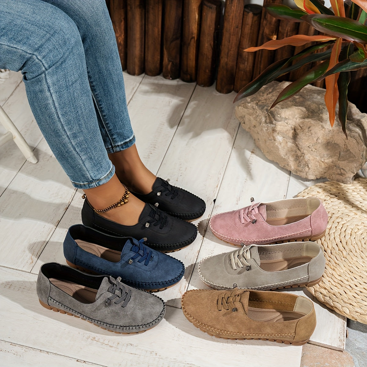 Momount Donna Mocassini Mocassino – Camoscio Cuciti a Mano Slip-On Elastico Comfort