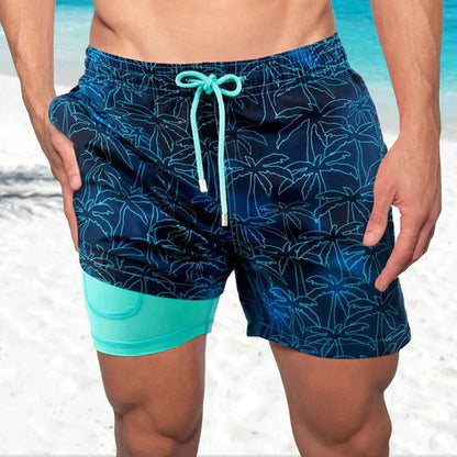 Momount Costume da Bagno Uomo – Stampa Palme Fodera a Compressione Asciugatura Rapida Lunghezza Media